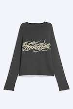 Dark Grey - Printed Cotton Rib Sweater - 4