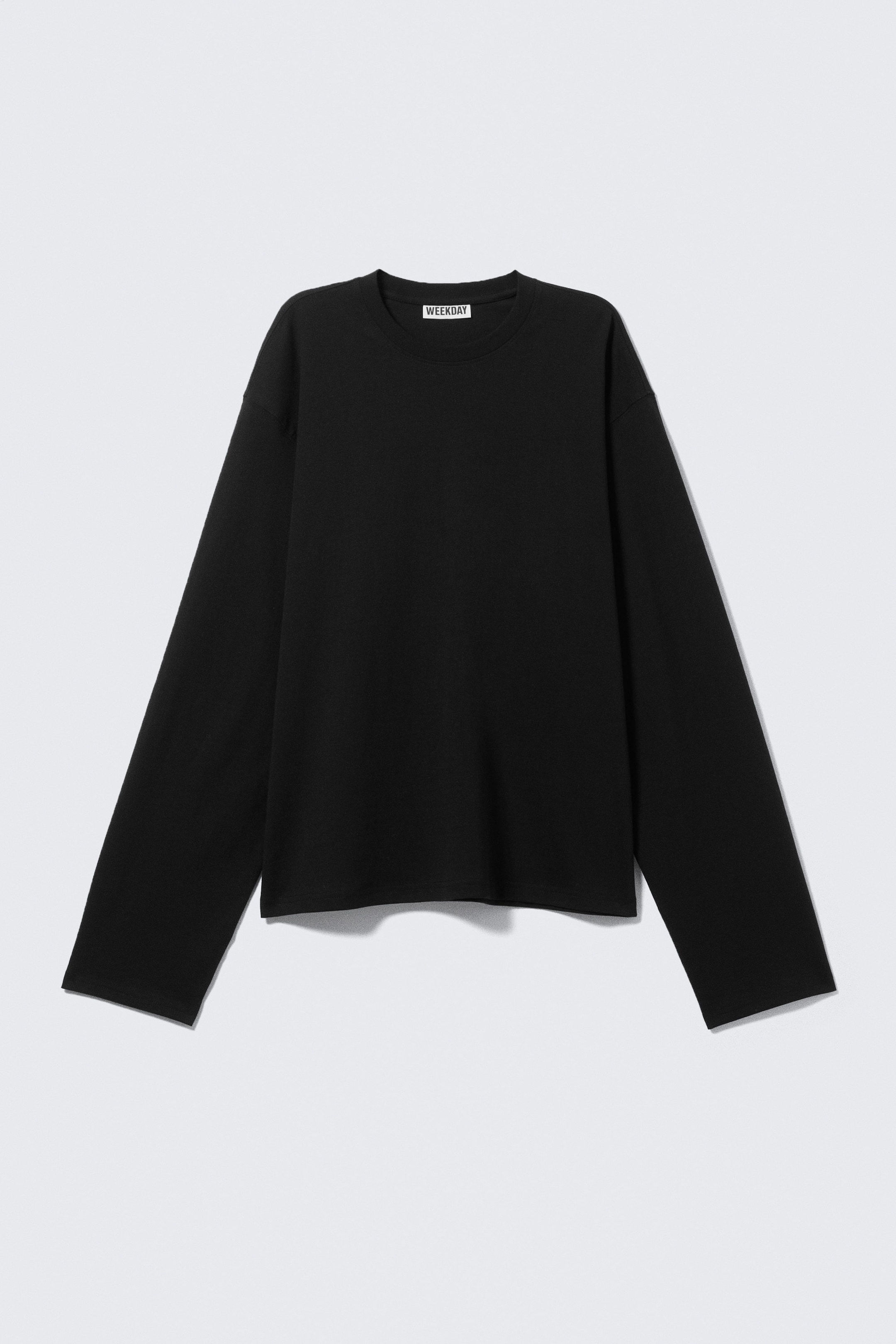 Black - Long-Sleeved Boxy Cotton T-shirt - 3