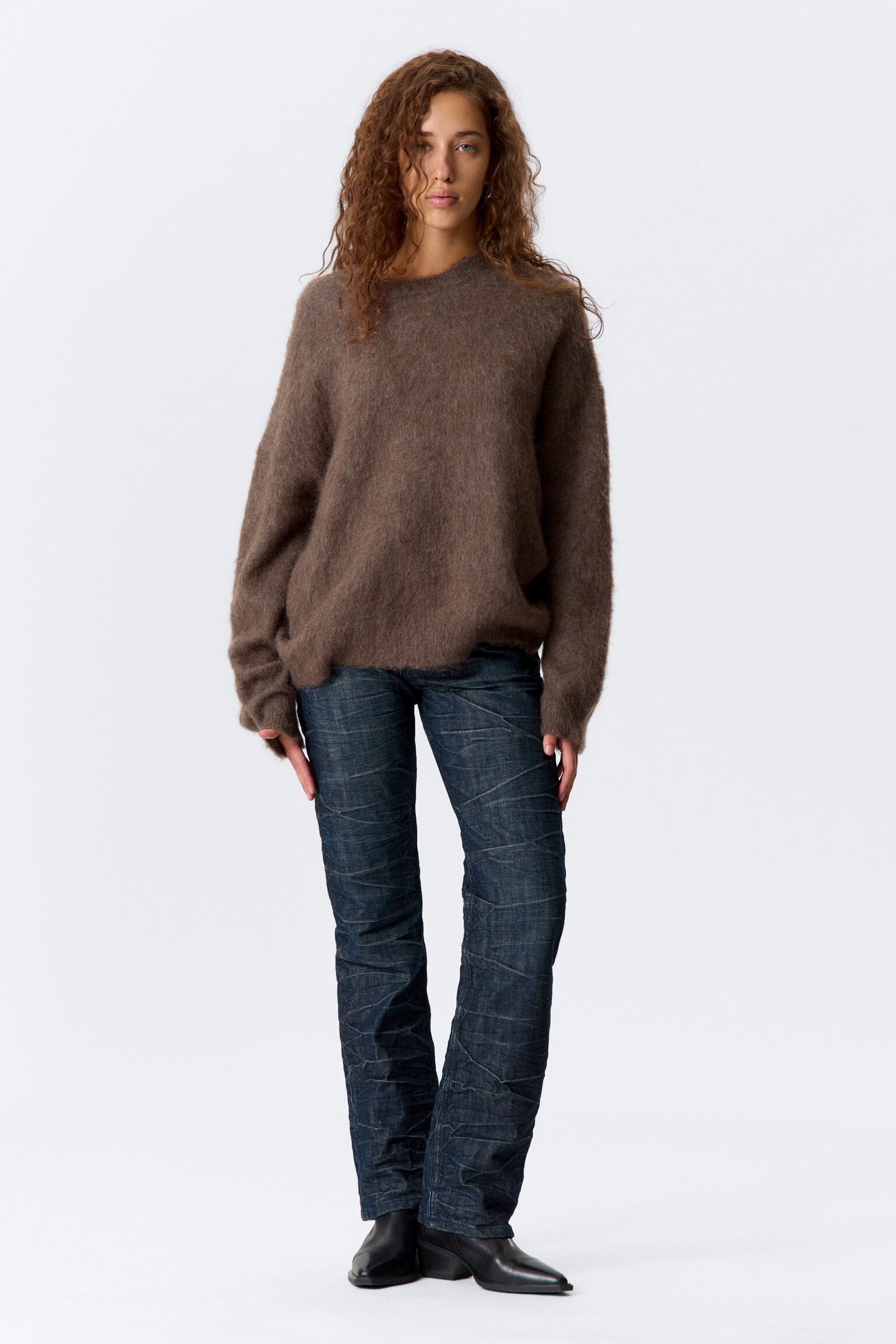 Oversized Knitted Mohair Blend Sweater - Brown/Beige/Dark Green - 3