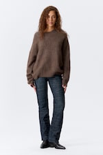 Brown - Oversized Knitted Mohair Blend Sweater - 3