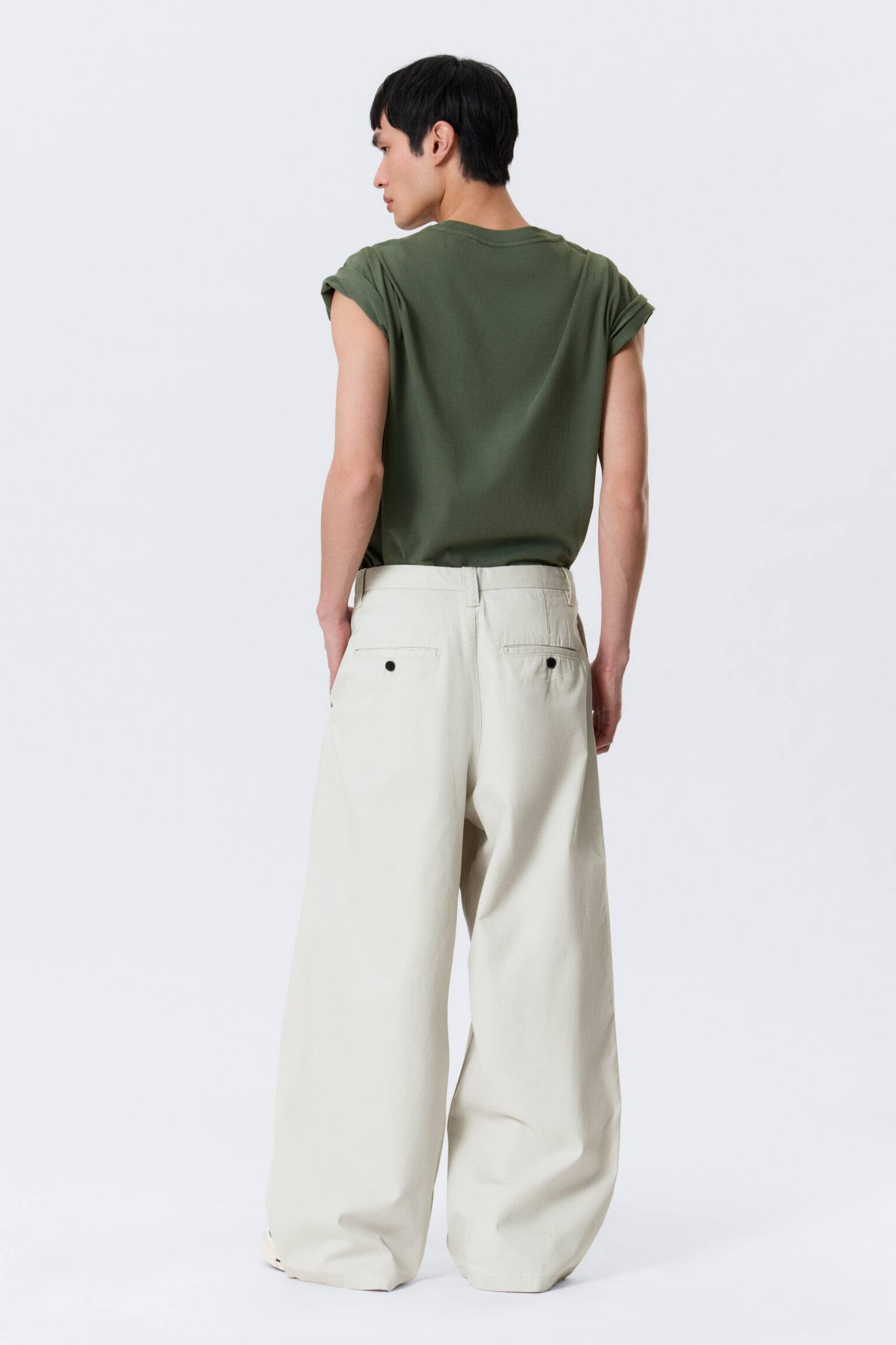 Otis ruimvallende chino van katoenen twill met plooien - Lichtbeige/Zwart/Donkergrijs - 5