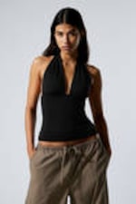 Black - Deep Halterneck Top - 0