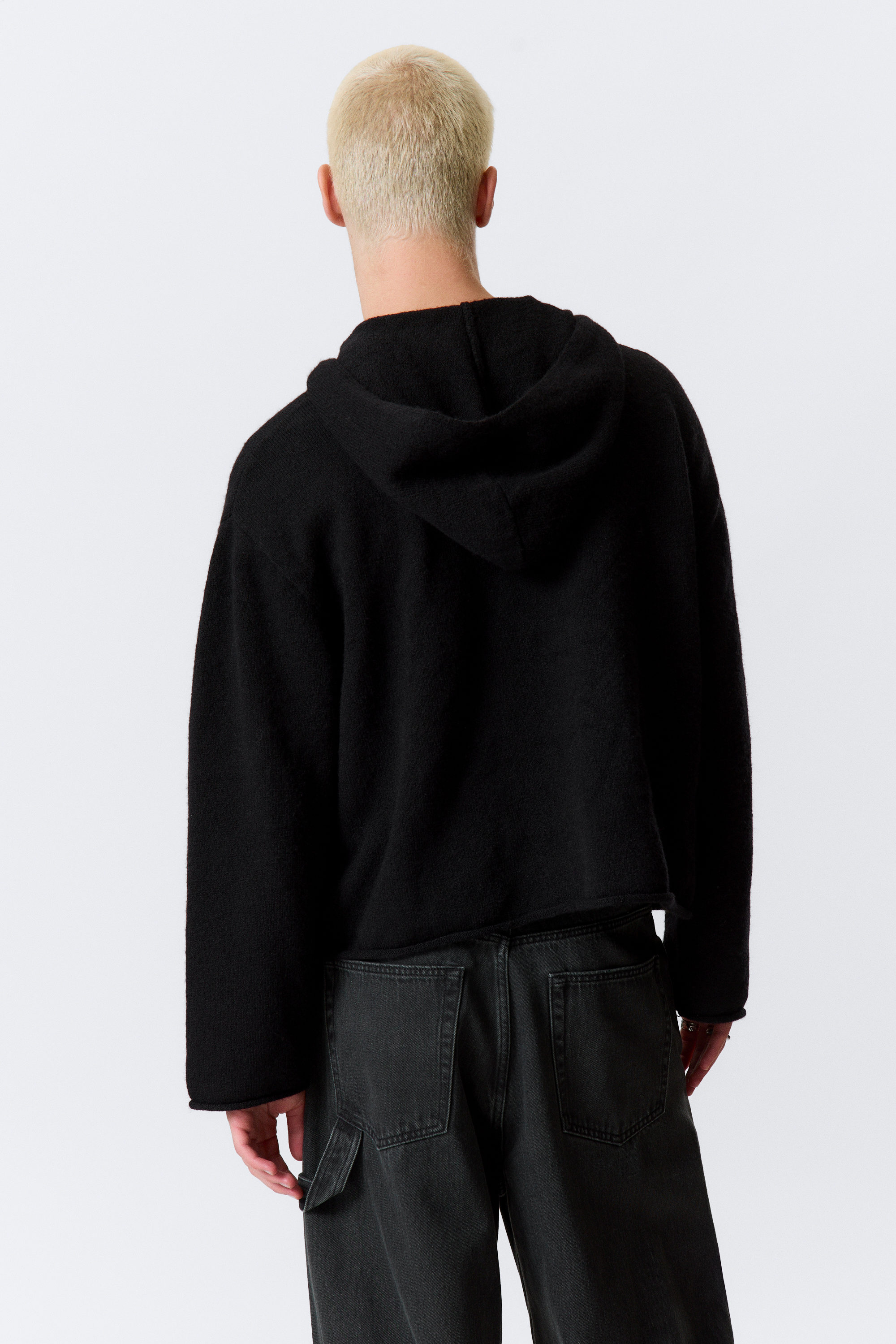 Black - Relaxed Knitted Hoodie - 7