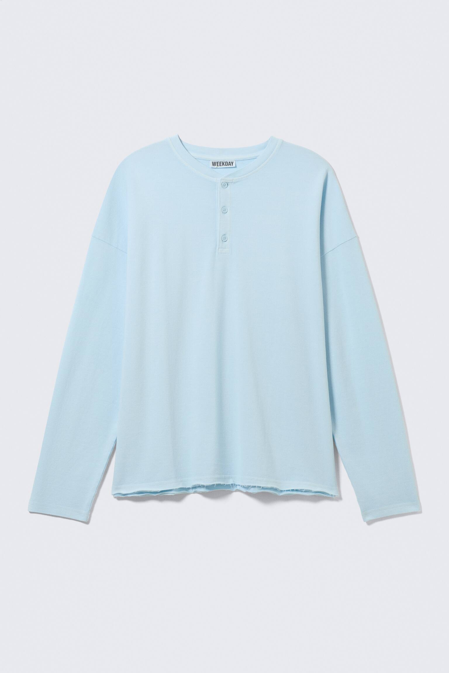 Locker geschnittenes Langarm-Henleyshirt - Hellblau/Dunkelgrau - 2