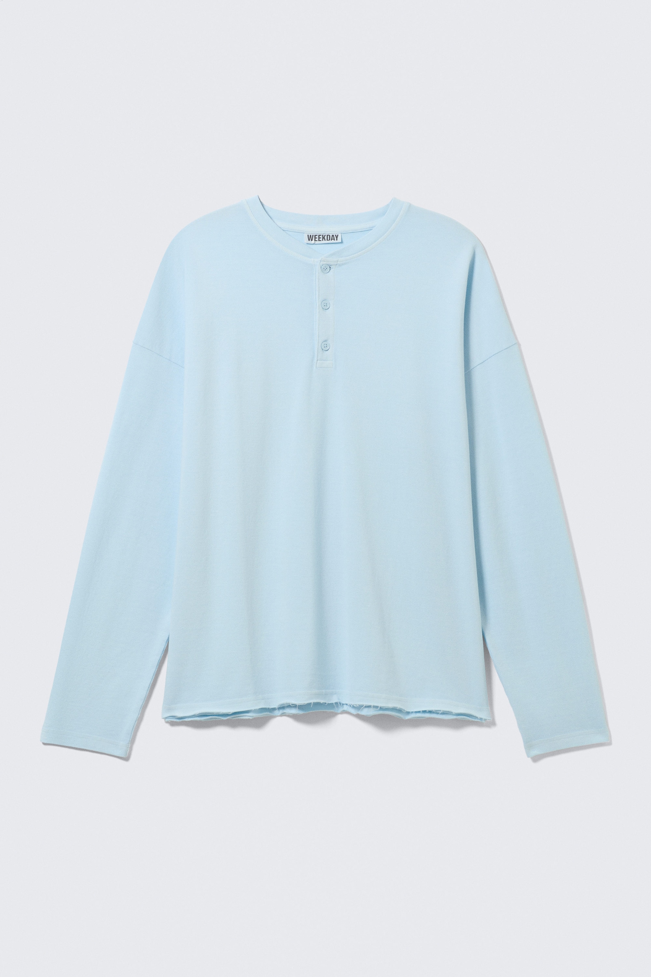 Ljusblå - Loose Long-Sleeved Henley T-shirt - 4