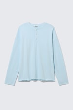 Ljusblå - Loose Long-Sleeved Henley T-shirt - 4
