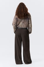 Dark Brown - Low Rise Wide Leg Pleated Suiting Trousers - 3