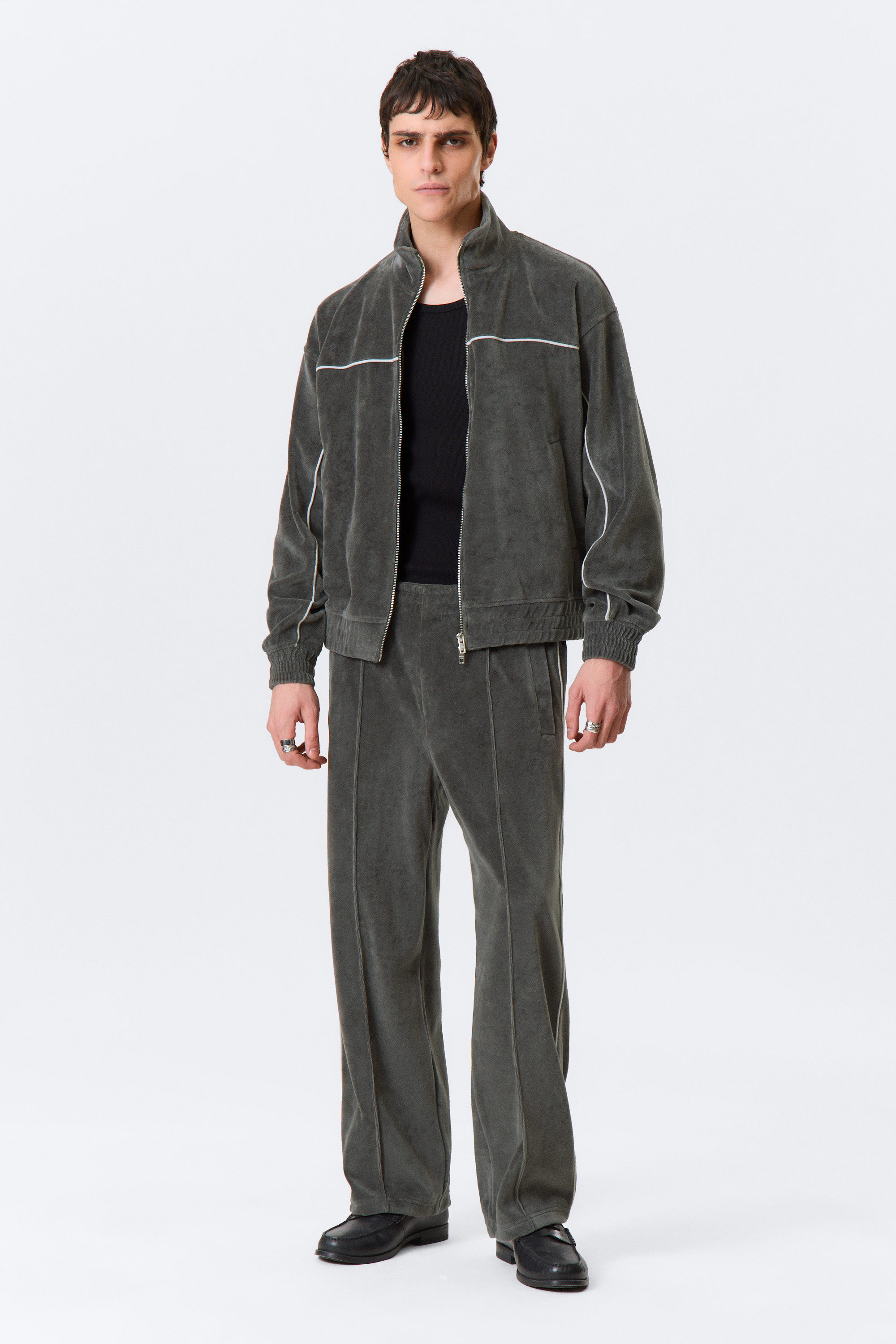 Dark Grey - Loose Velour Track Jacket - 2