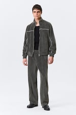 Dunkelgrau - Locker geschnittene Velours-Trainingsjacke - 1