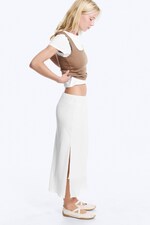 White - Low Rise Midi Skirt - 2