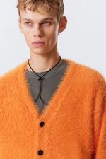 Orange - Hairy V-neck Cardigan - 2