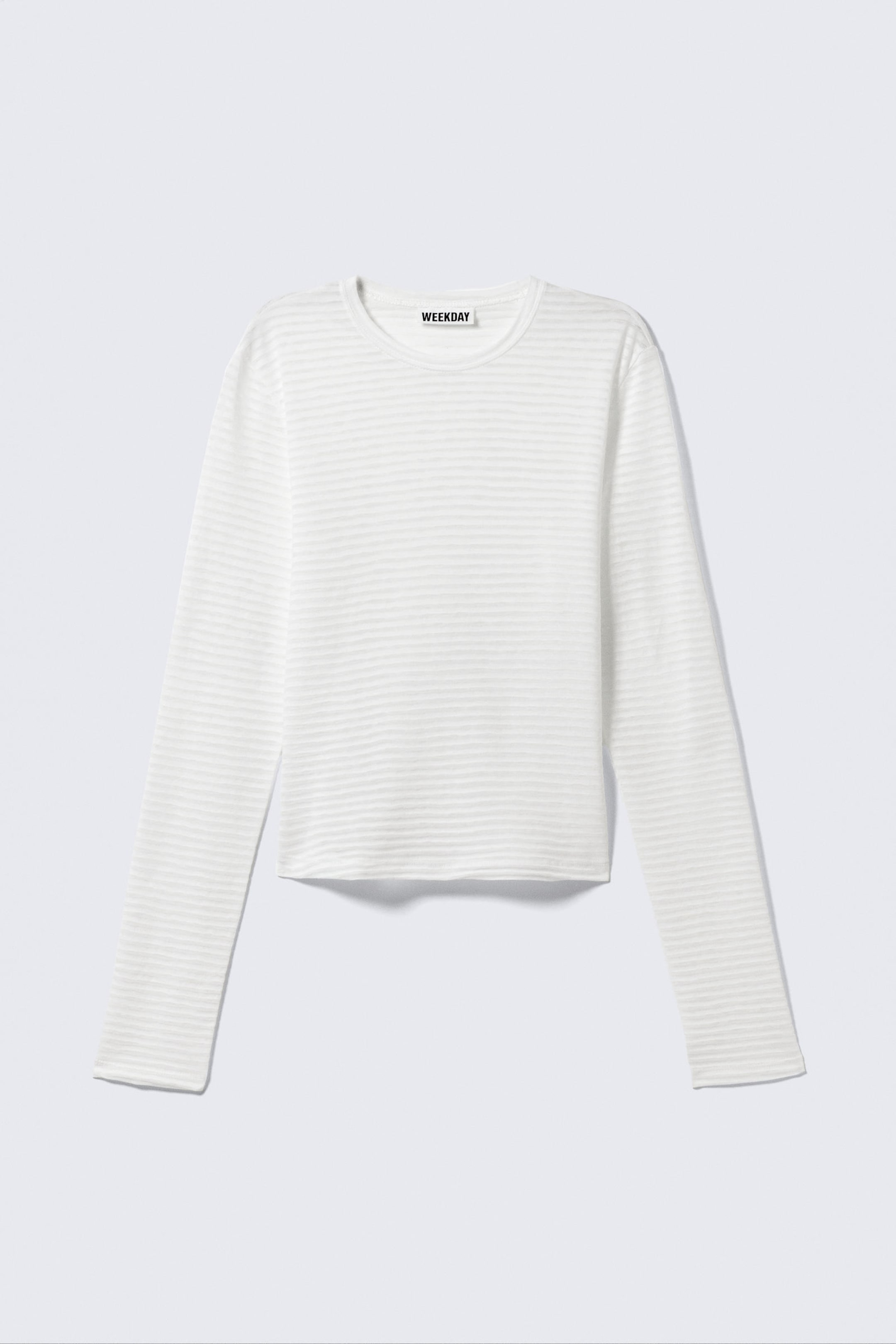 White - Sheer Ribbed Long-Sleeved Top - 4