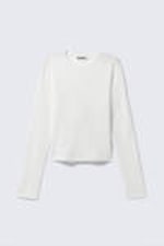 White - Sheer Ribbed Long-Sleeved Top - 4