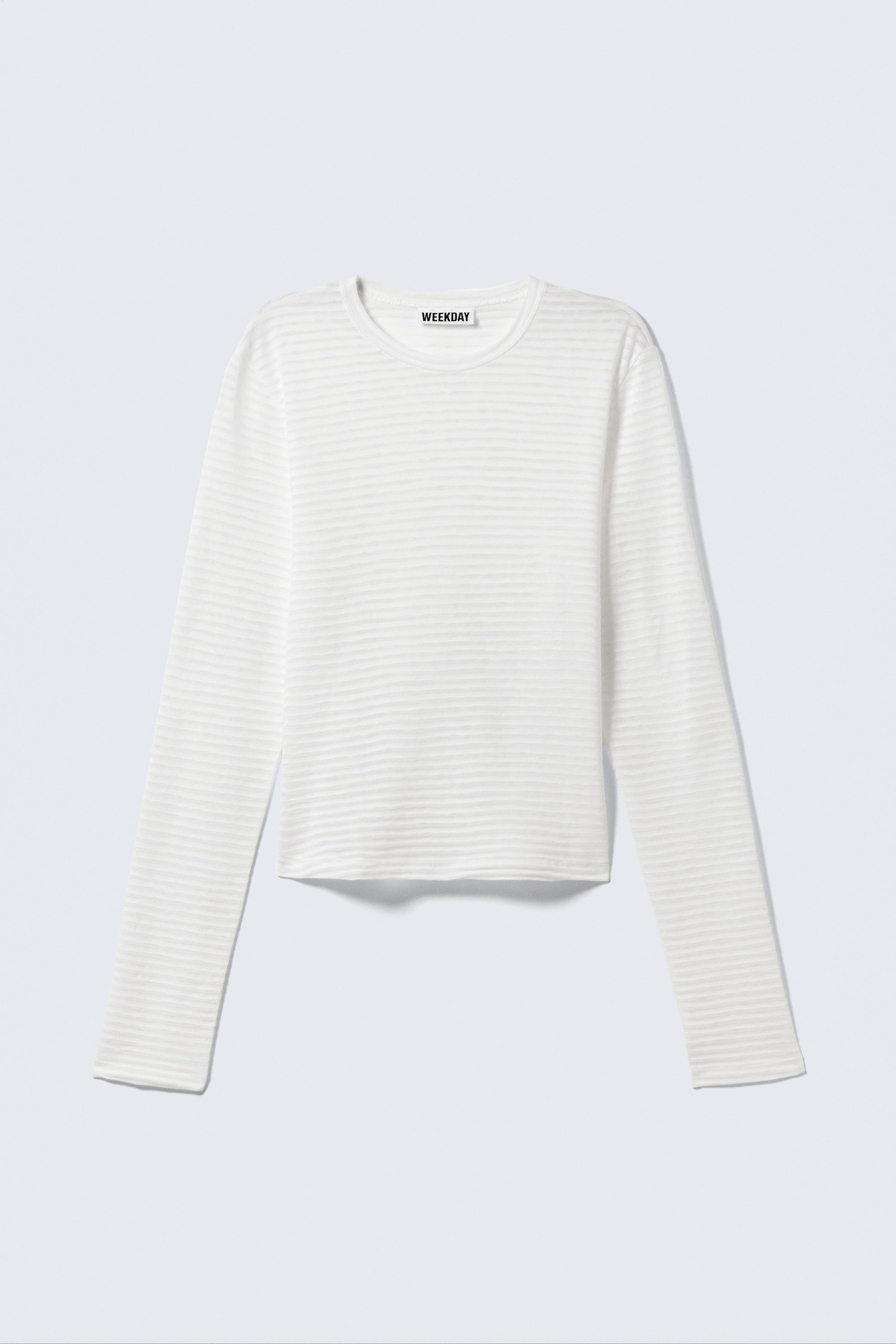 White - Sheer Ribbed Long-Sleeved Top - 1