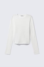 White - Sheer Ribbed Long-Sleeved Top - 0