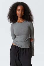 Svart & grå-randig - Långärmad topp i bomull - 0