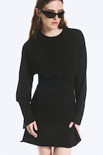 Black - Oversized Long-Sleeved Mini Dress - 1