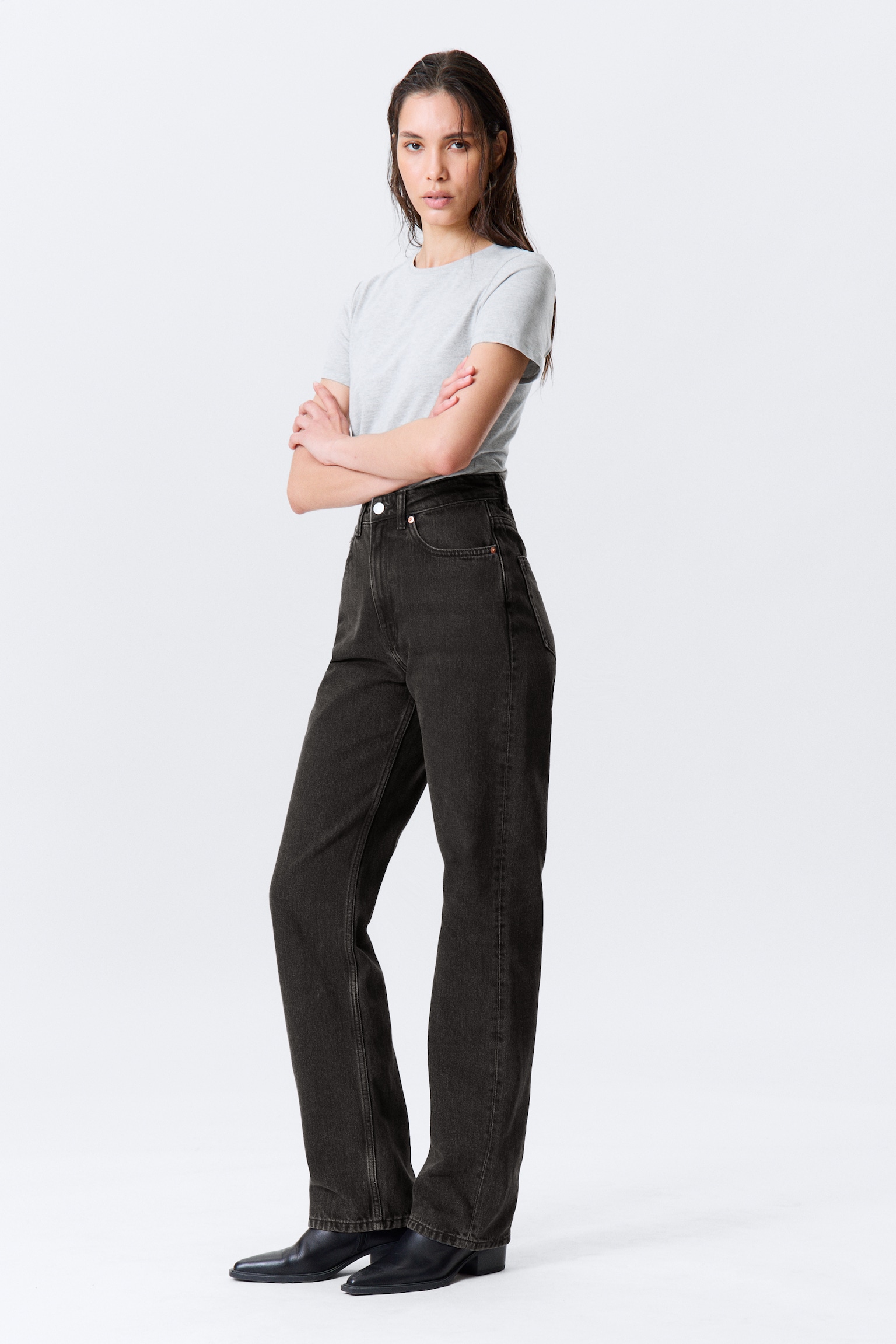 Rowe Super High Waisted Regular Straight Leg Jeans - Echo Black - Black/Angel Blue - Tmavě modrá/Port Blue - světle modrá/90s modrá - středně modrá - 7