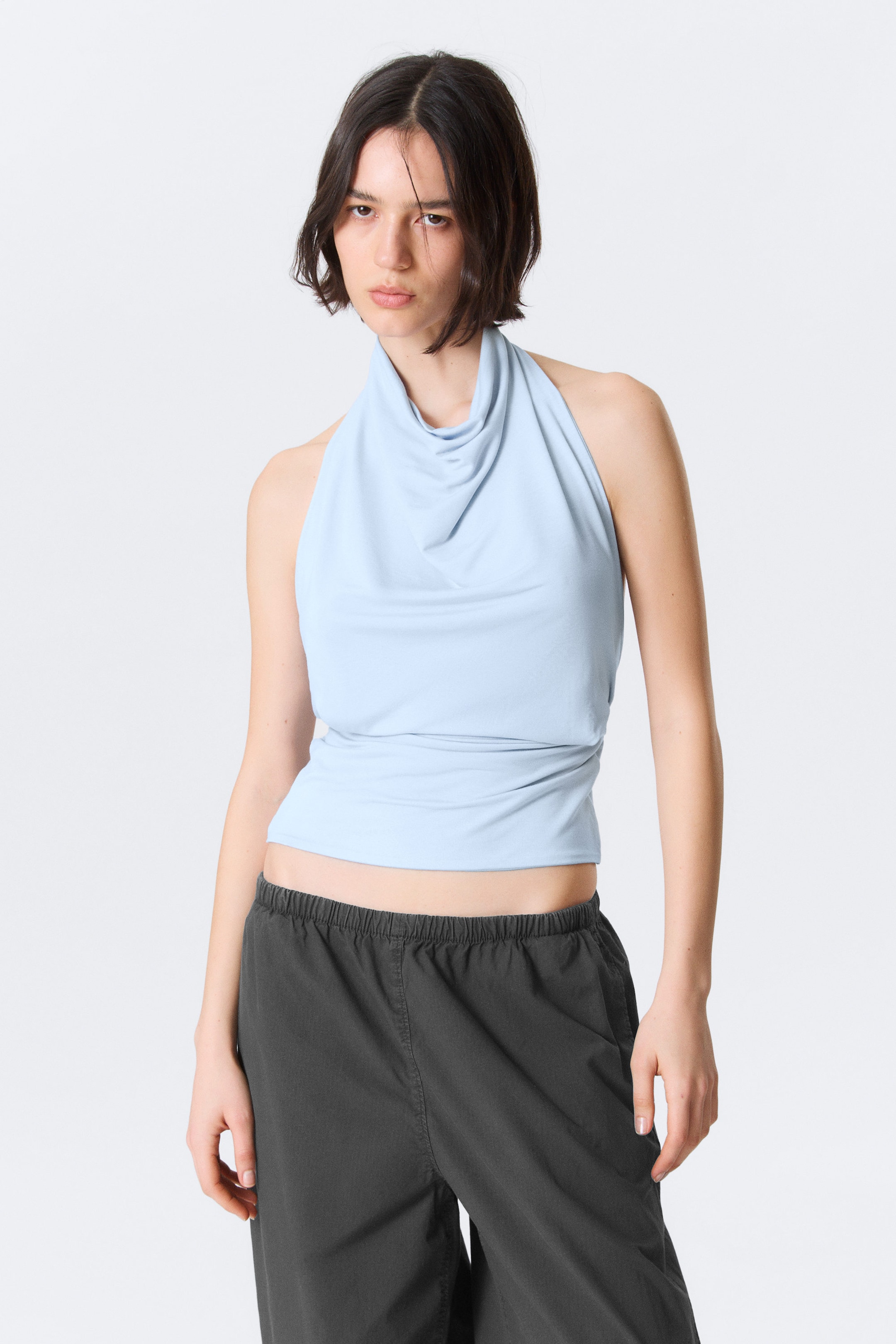 Light Blue - Draped Halter Top - 1