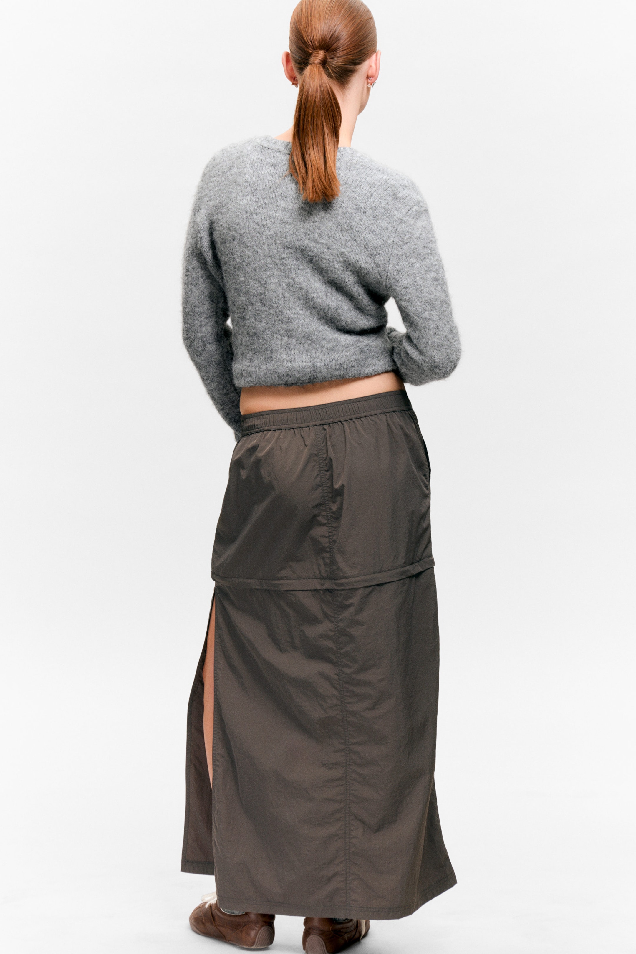 Dark Grey - Convertible Nylon Cargo Skirt - 4