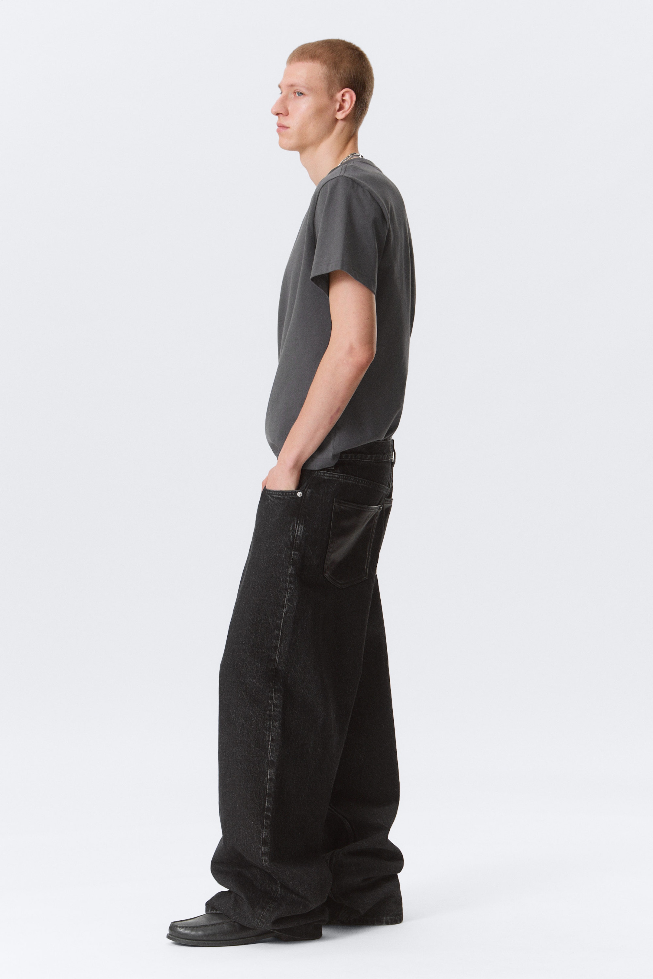 Black Rinse - Black - Astro Mid Rise Baggy Faux Leather Pocket Jeans - 3