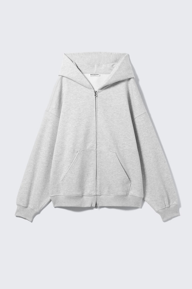 Bluza z kapturem oversize o dużej gramaturze - Grey Melange/Ciemnobeżowy - 1