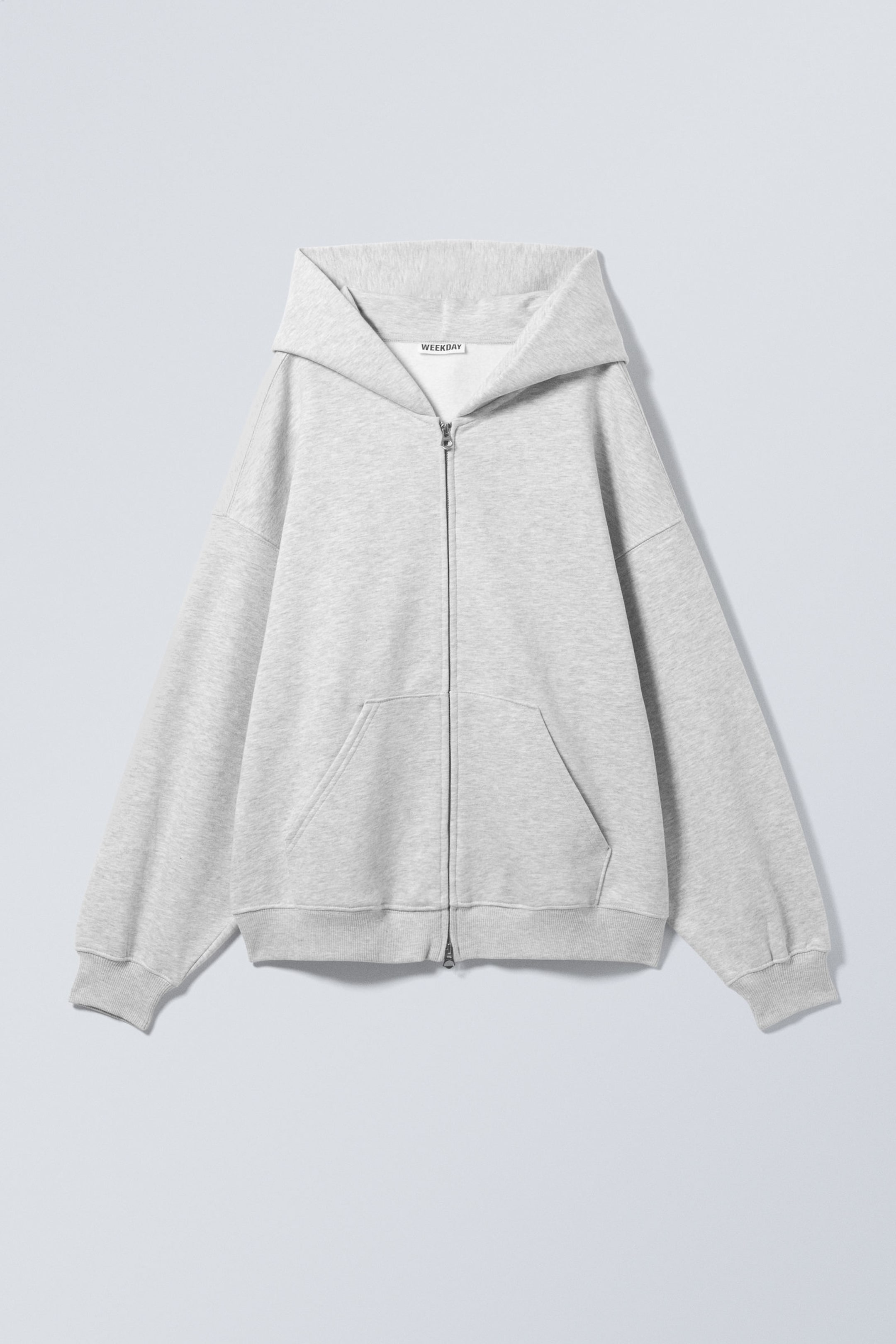 Gråmelerad - Oversized kraftig hoodie med dragkedja - 3
