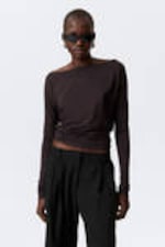 Dark Brown - Draped Long-Sleeved Lyocell Top - 0