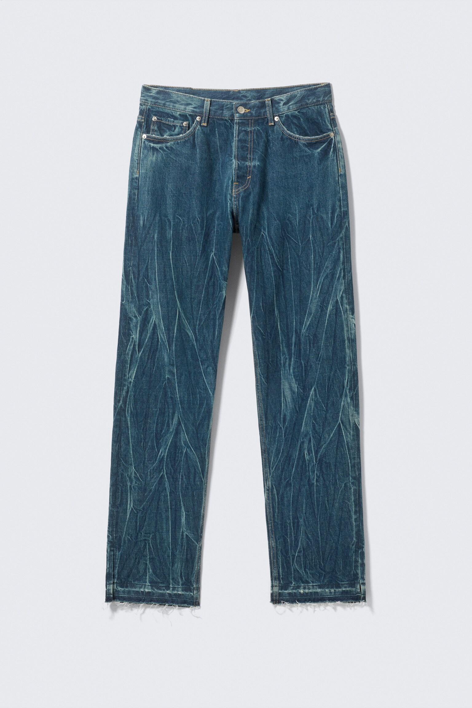 Space Split-Hem Relaxed Straight Leg Jeans - Gnarly Blue - Azul medio