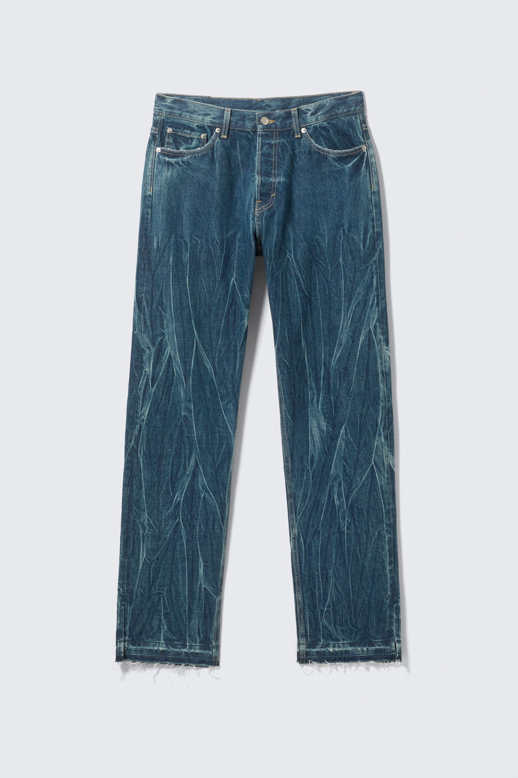 Gnarly Blue - Medium Blue - Space Split-Hem Relaxed Straight Leg Jeans - 1