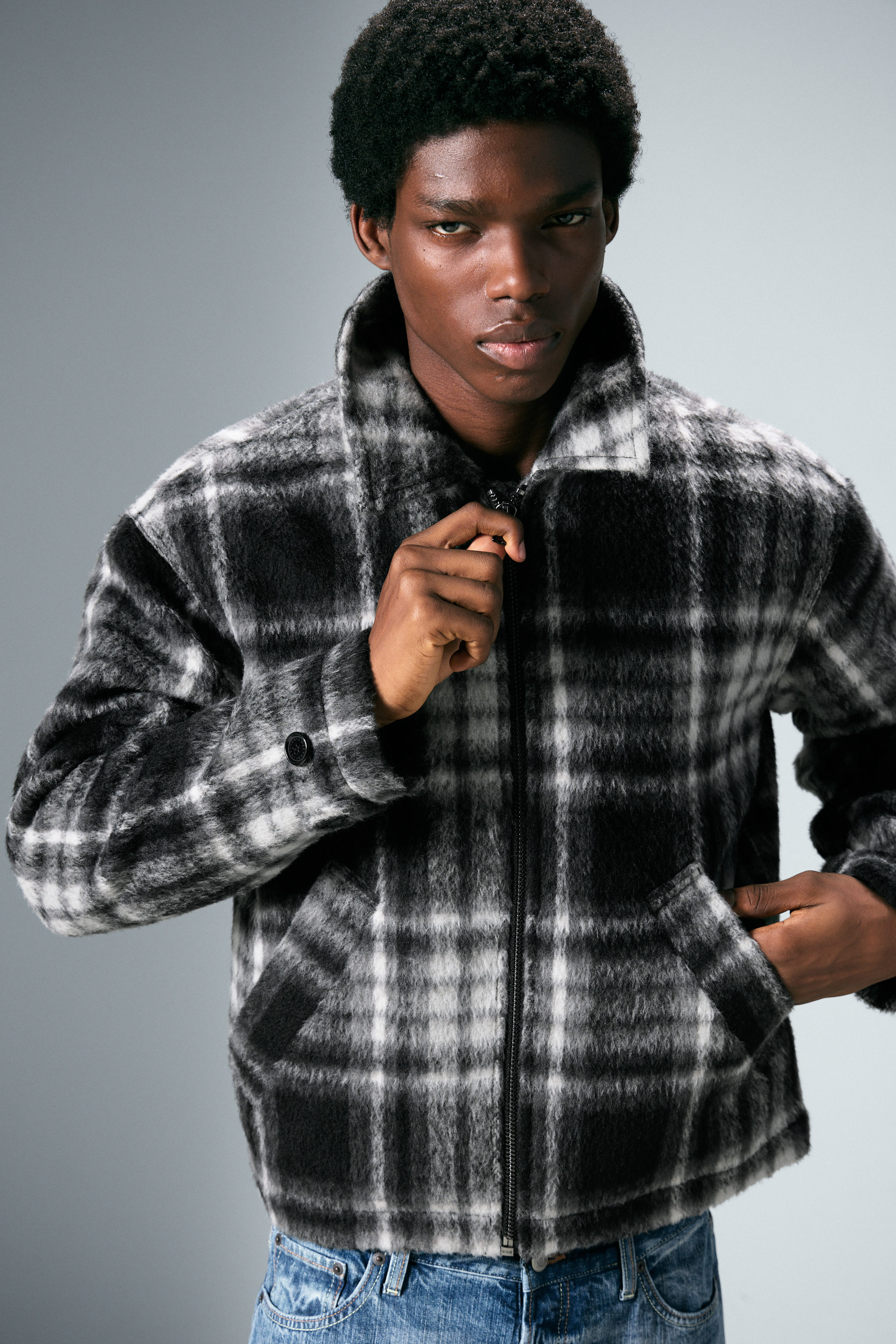 Black Check - Relaxed Wool-Blend Zip Jacket - 1