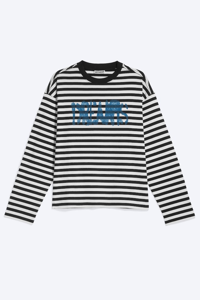 T-shirt Great boxy a maniche lunghe con grafica - A righe - Sogni/Talpa Scura - Stampato/Bianco – Broken Beats/Bianco - Spray Scintillante - 1