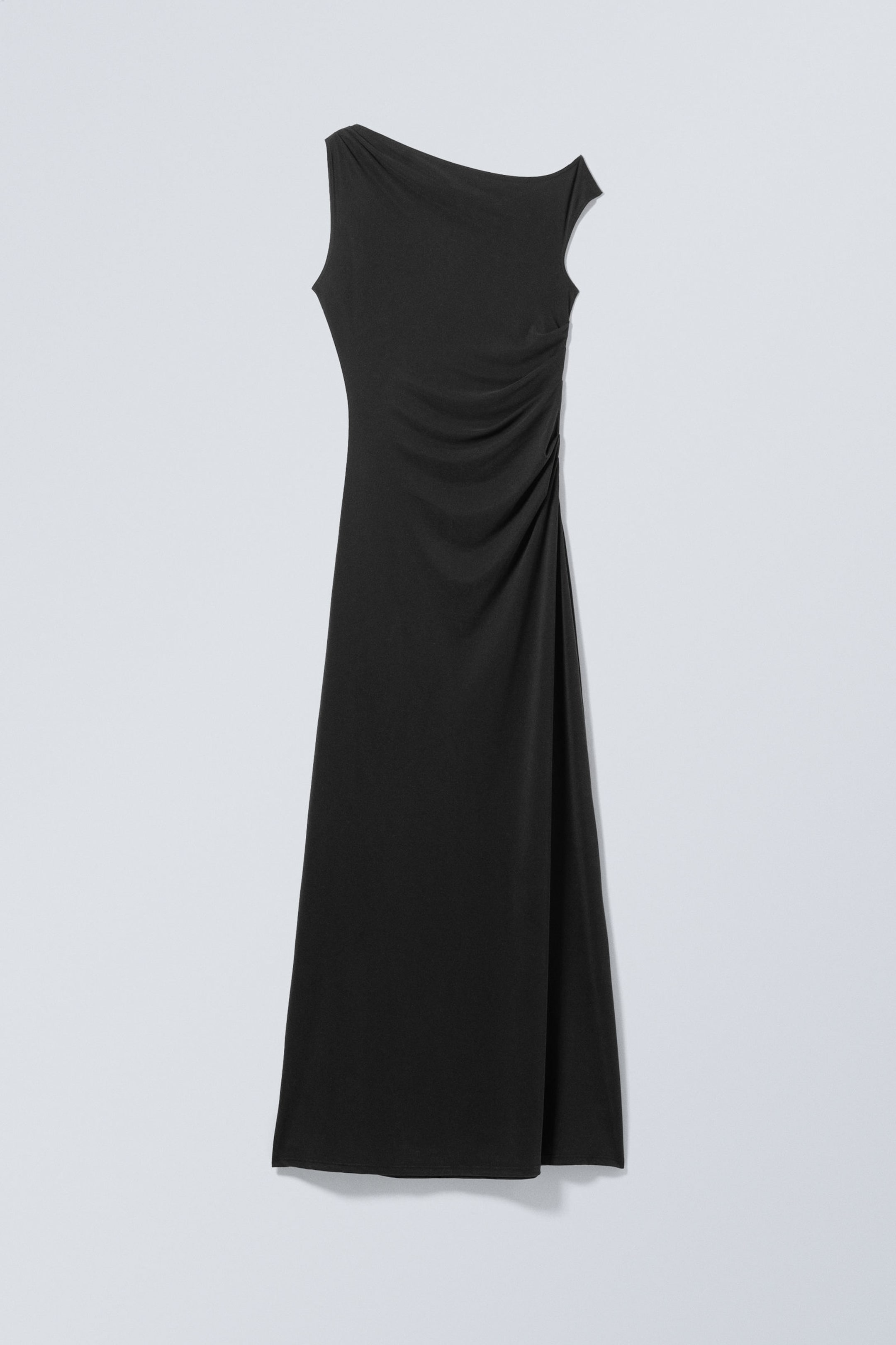 Schwarz - Drapiertes Maxikleid aus Cupro - 1