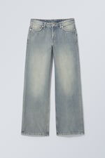 Stained Blue - Ample Low Rise Loose Wide Leg Jeans - 0