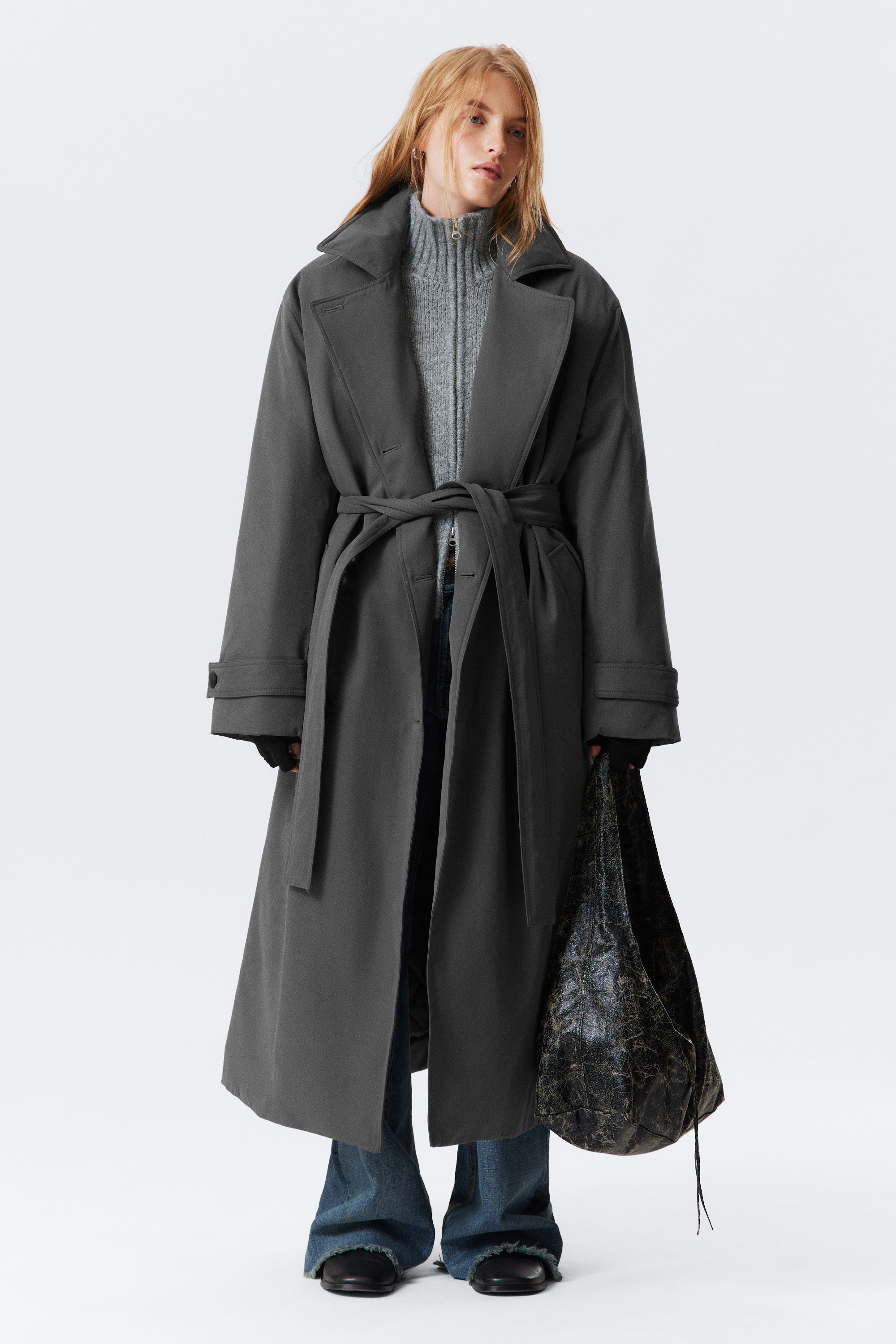 Dark Grey - OVERSIZED PADDED TRENCH COAT - 3