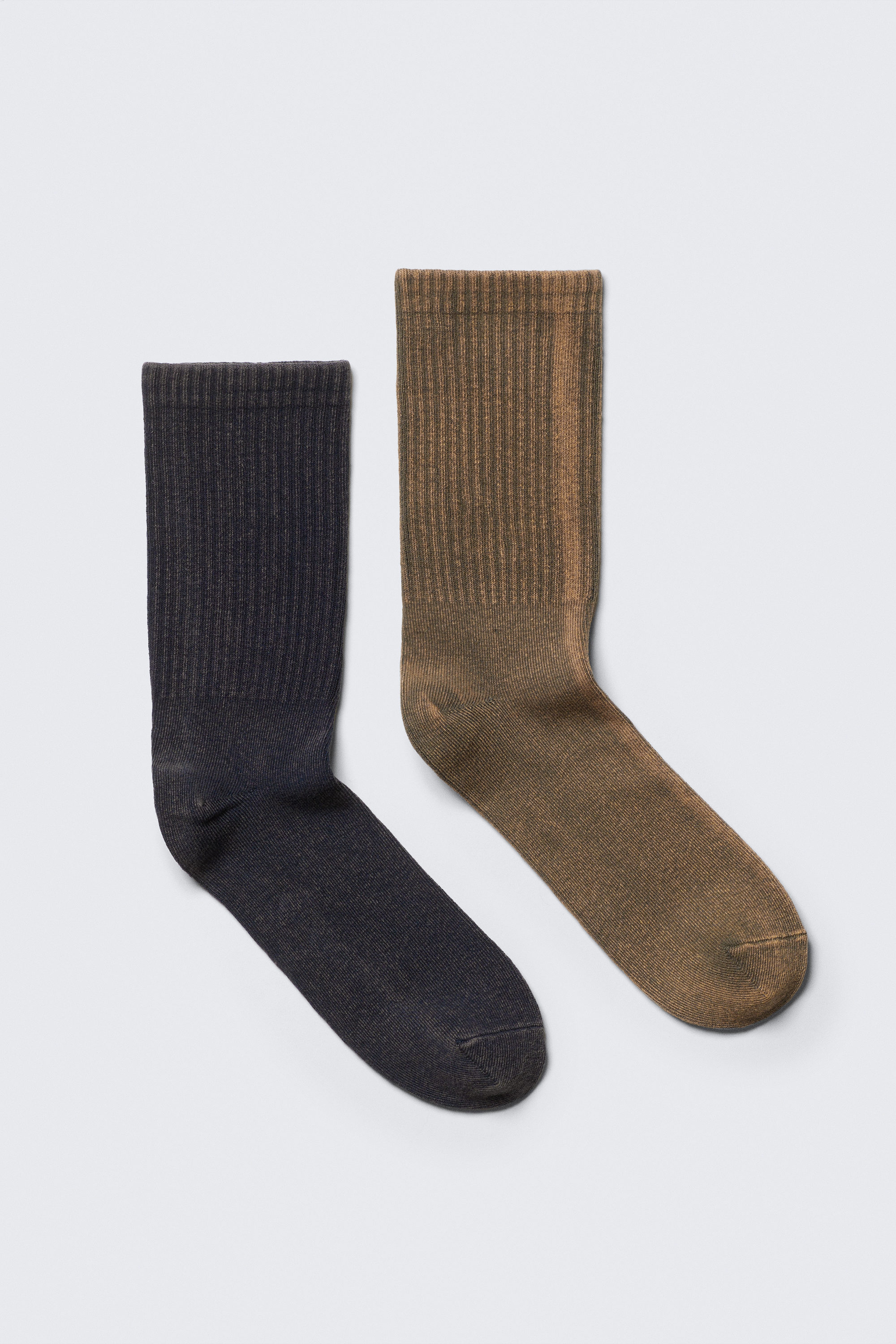 Dark Blue & Beige - 2-pack Washed Crew Socks