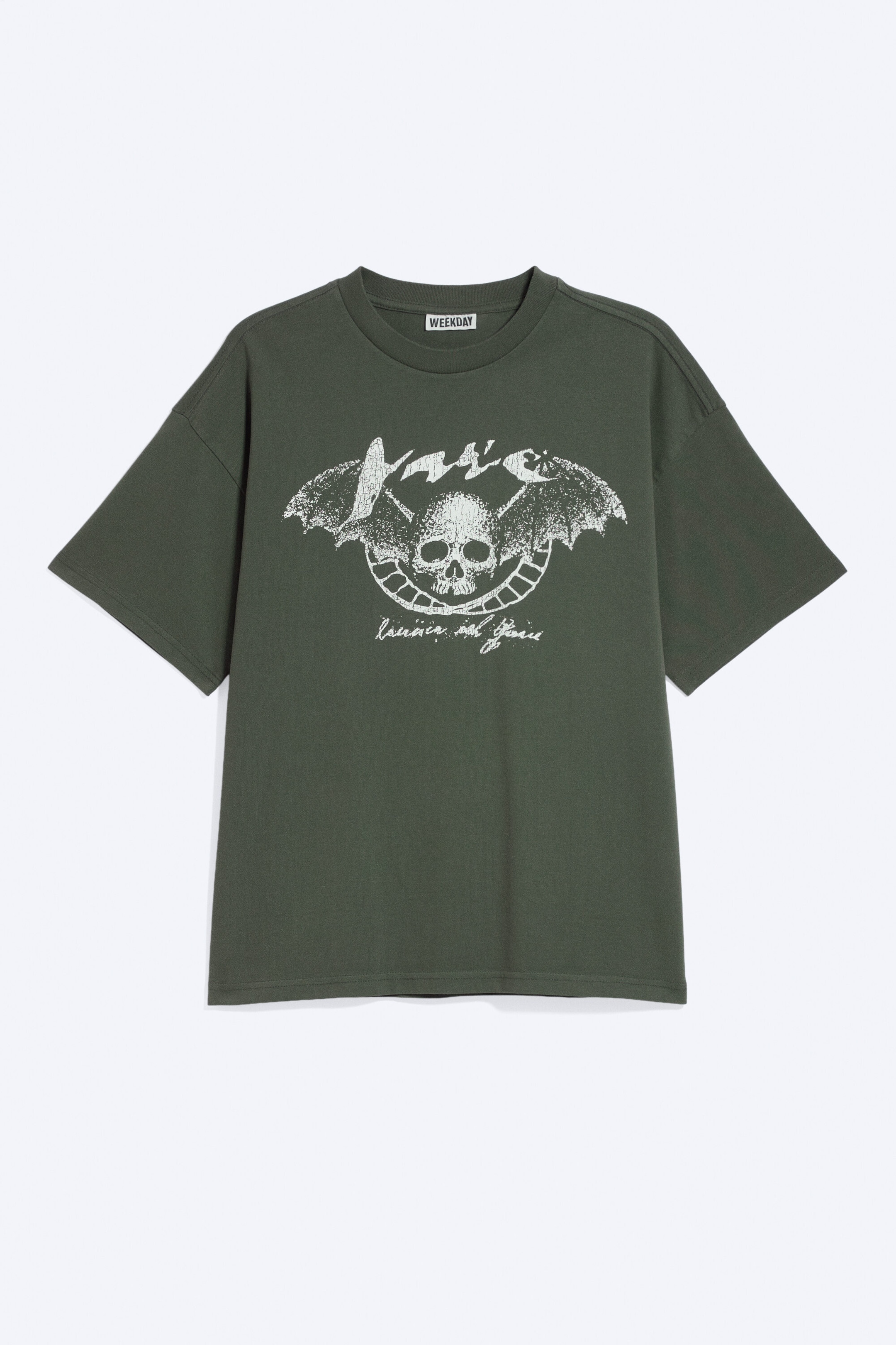 Dark Green - Skull - Boxy Printed Graphic T-shirt - 4