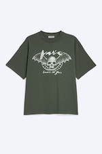 Dark Green - Skull - Boxy Printed Graphic T-shirt - 4