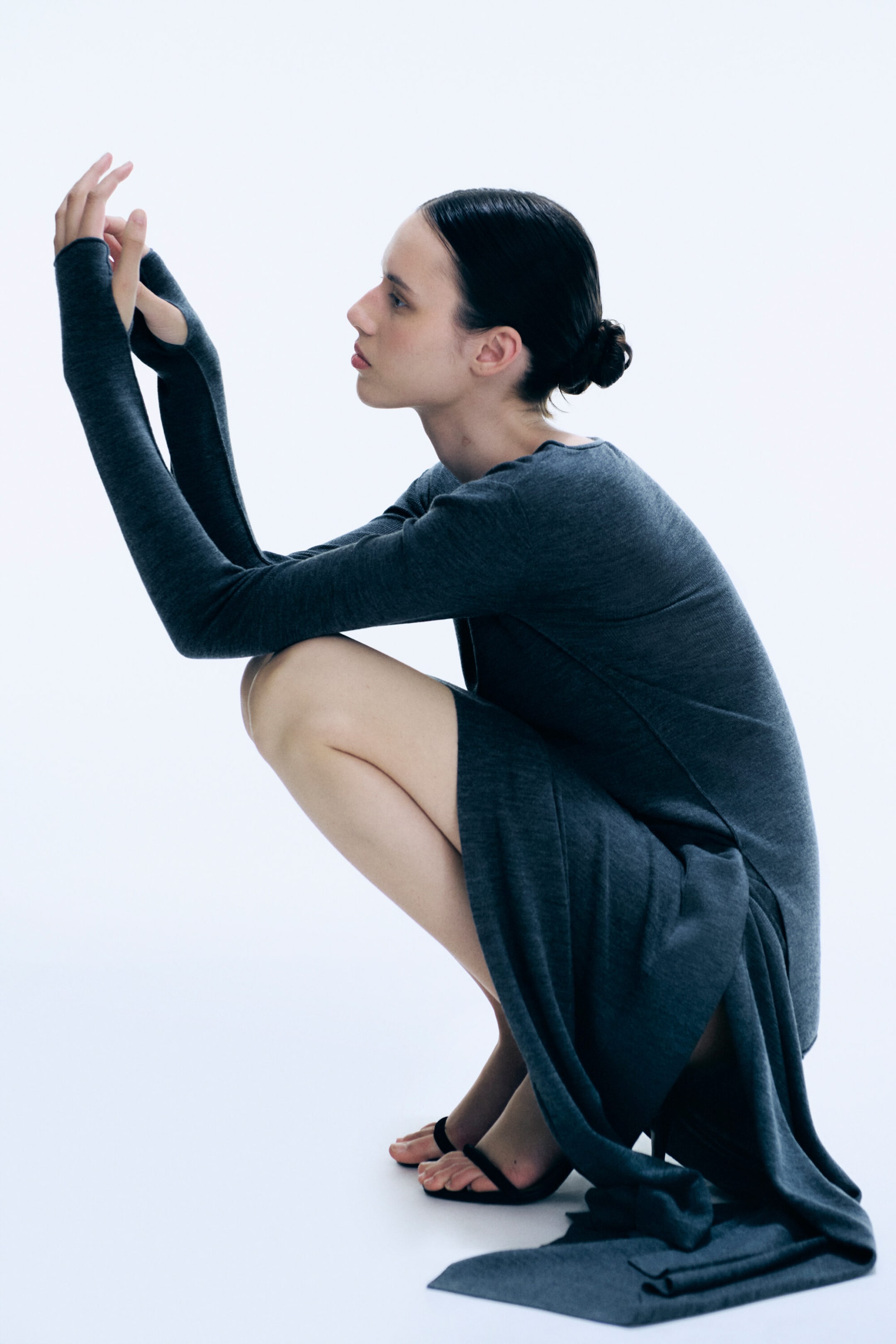 Dark Grey Melange - Knitted Combo Scarf Top - 1