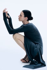 Dark Grey Melange - Knitted Combo Scarf Top - 0