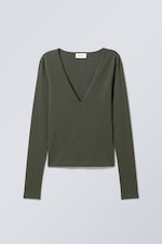 Green - Deep V Long Sleeve - 0