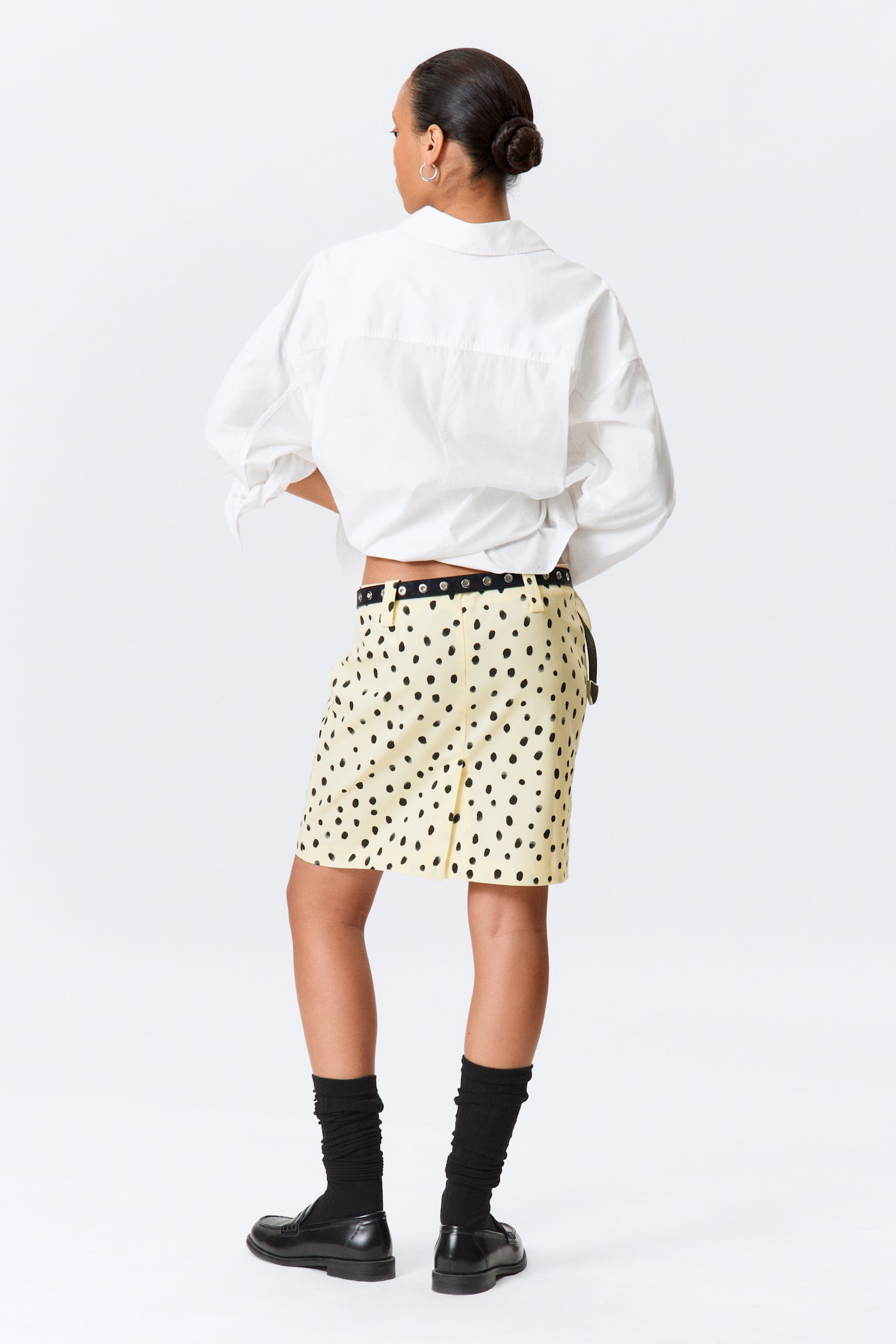 Jupe midi taille basse - Jaune clair - Pois - 4