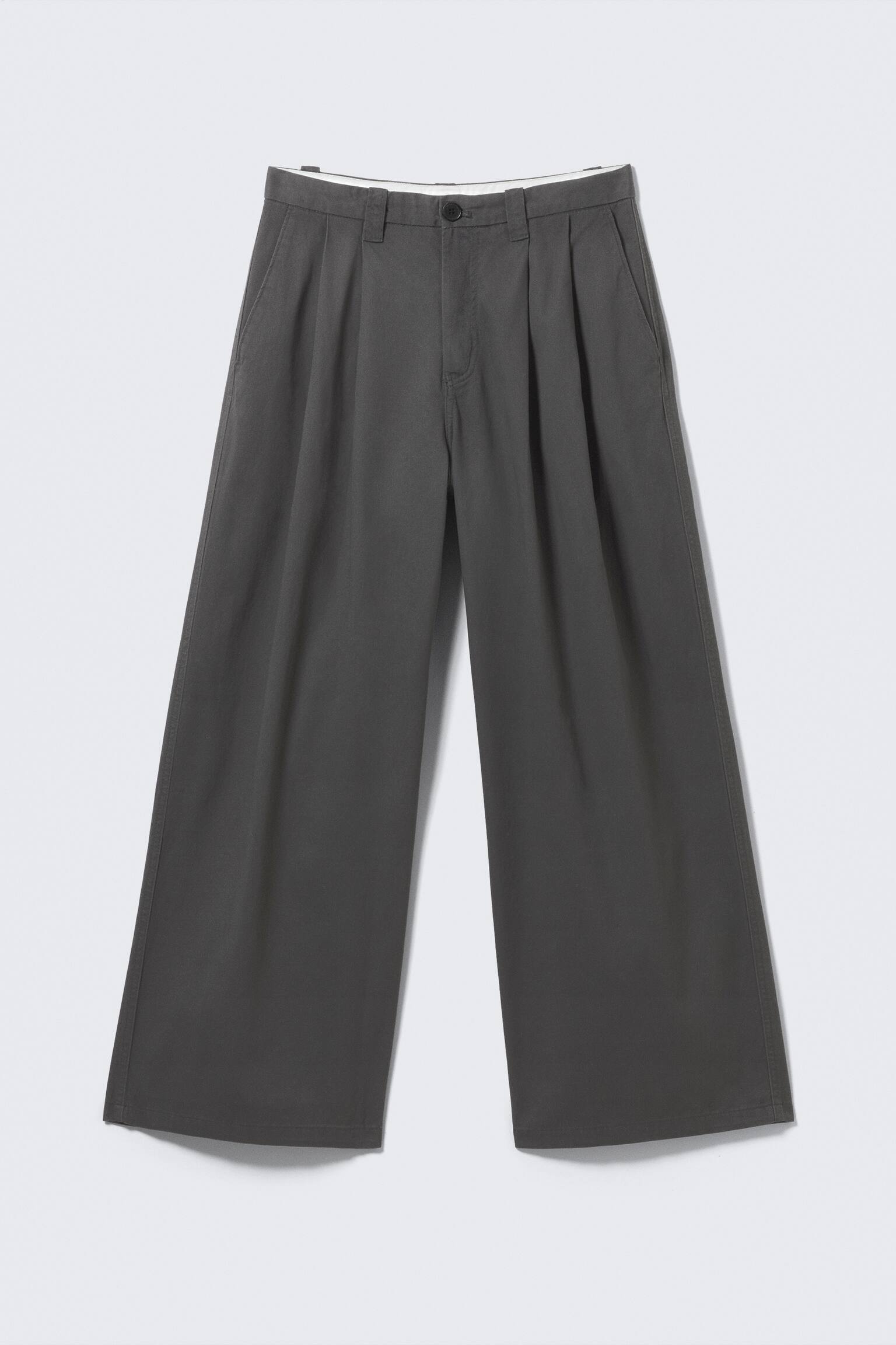 Chino ample plissé en sergé de coton Otis - Dark Grey/Black - 1