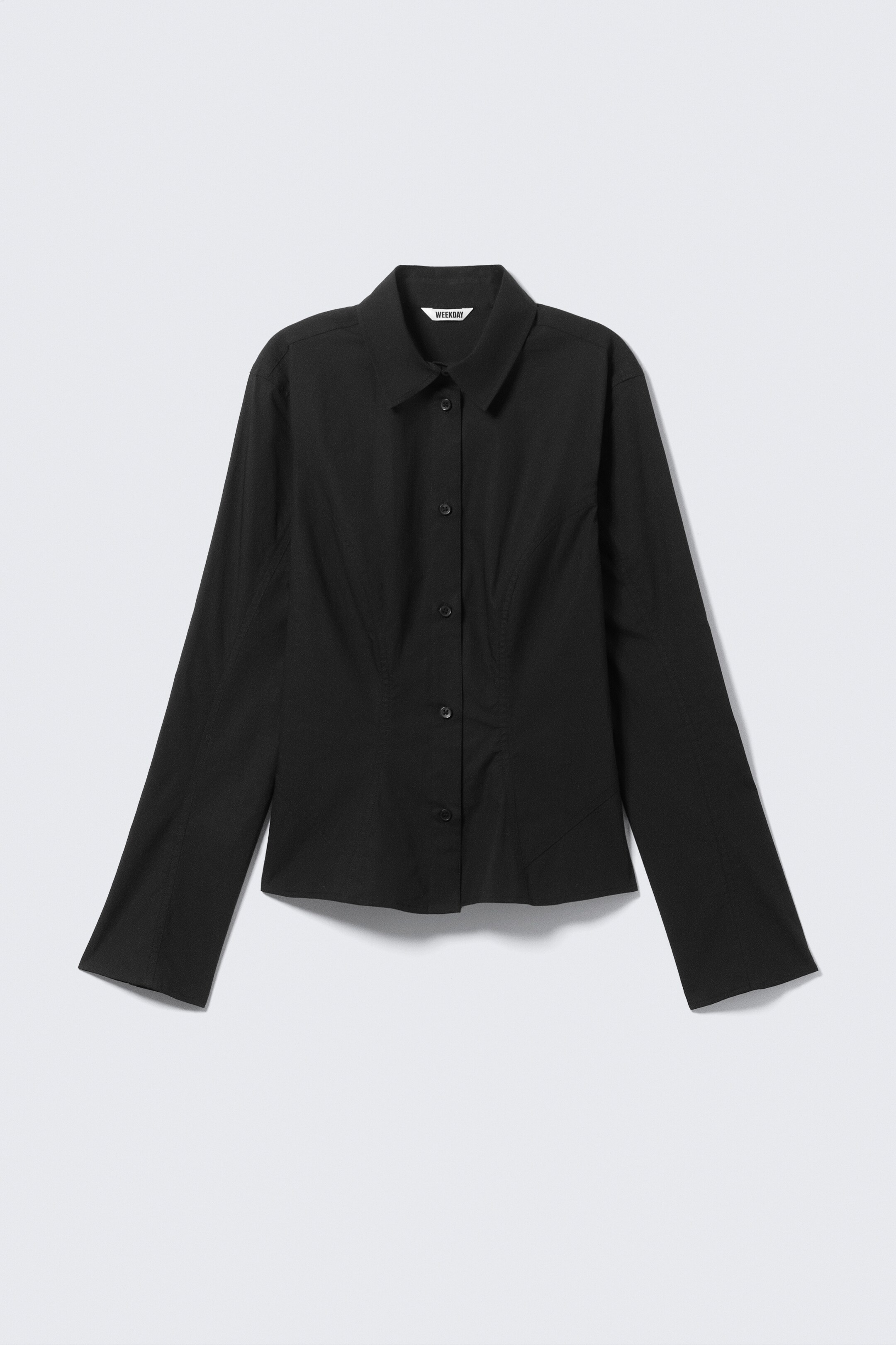 Vezi imaginea mai mare: Cămașă din bumbac cu mâneci lungi, croială cambrată - Negru - FEMEI | H&M RO 5