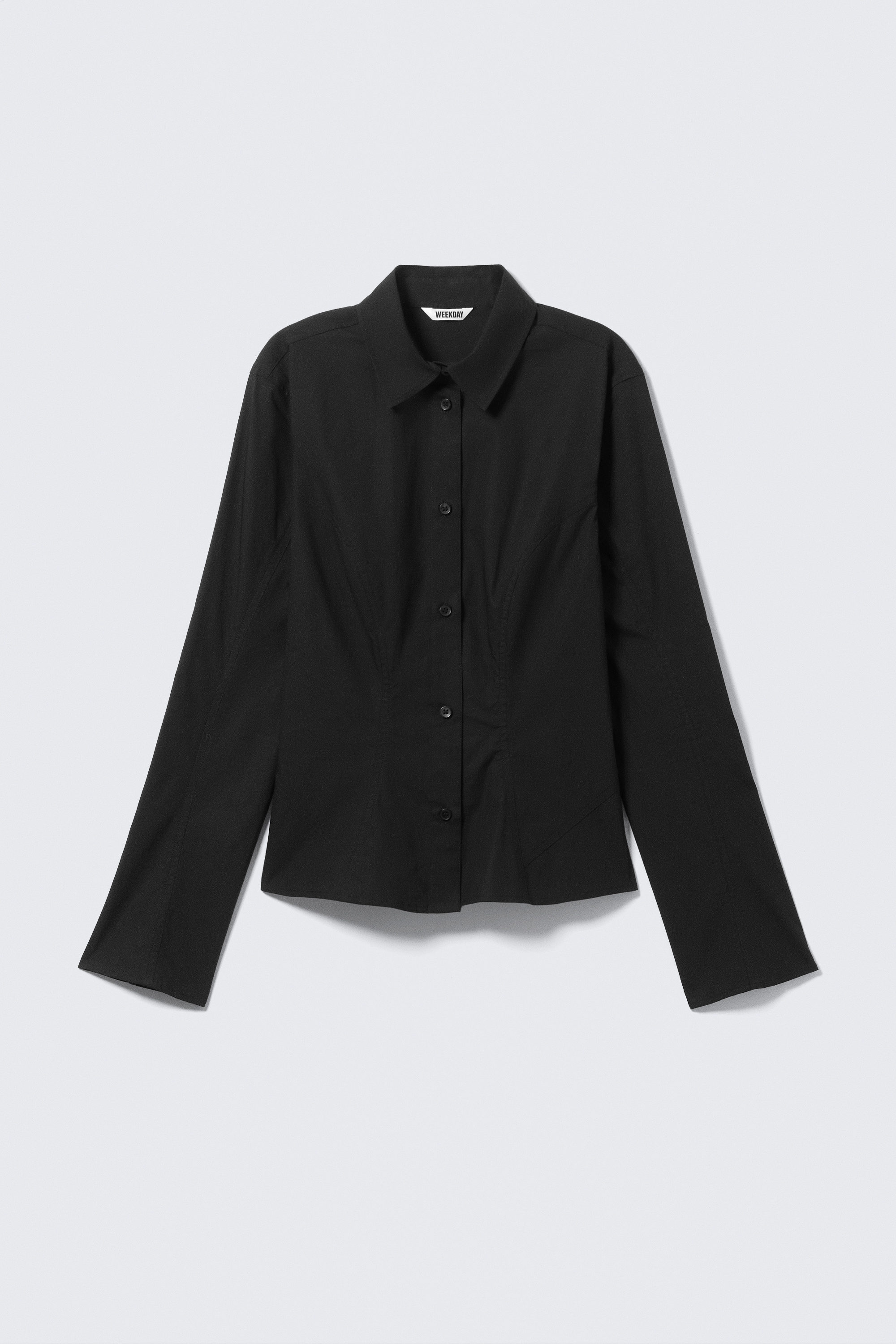 Schwarz - Eng anliegendes langärmliges Baumwollhemd - 4