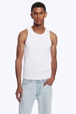 White - Classic Ribbed Tank Top - 0