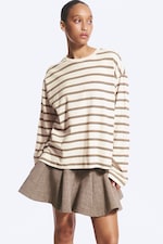 Staubweiß - Braune Streifen - Longsleeve-Shirt aus Baumwolle - 0