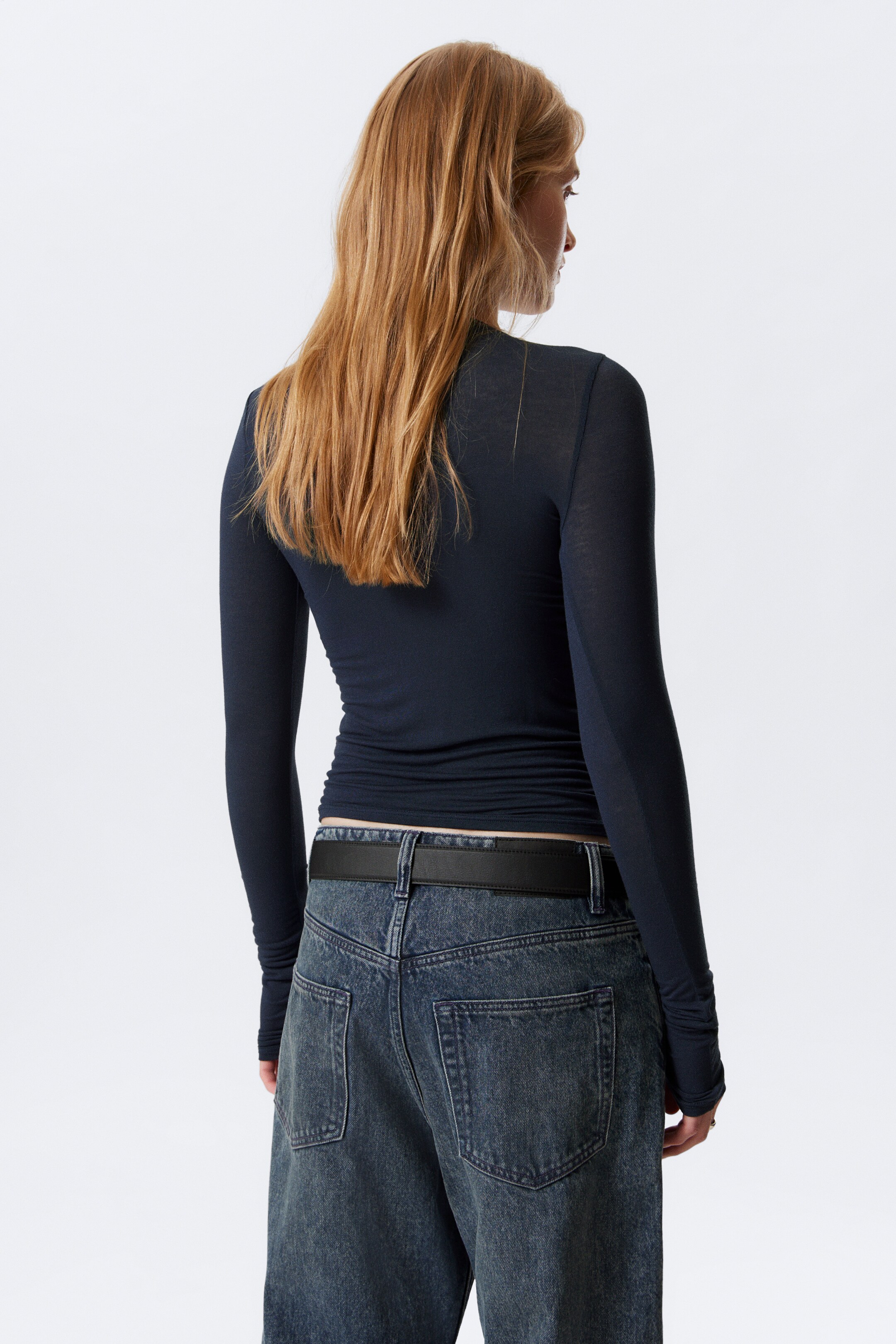 Zobrazit větší obrázek: Slim henley tričko s dlouhým rukávem - Tmavě modrá - ŽENY | H&M CZ 3