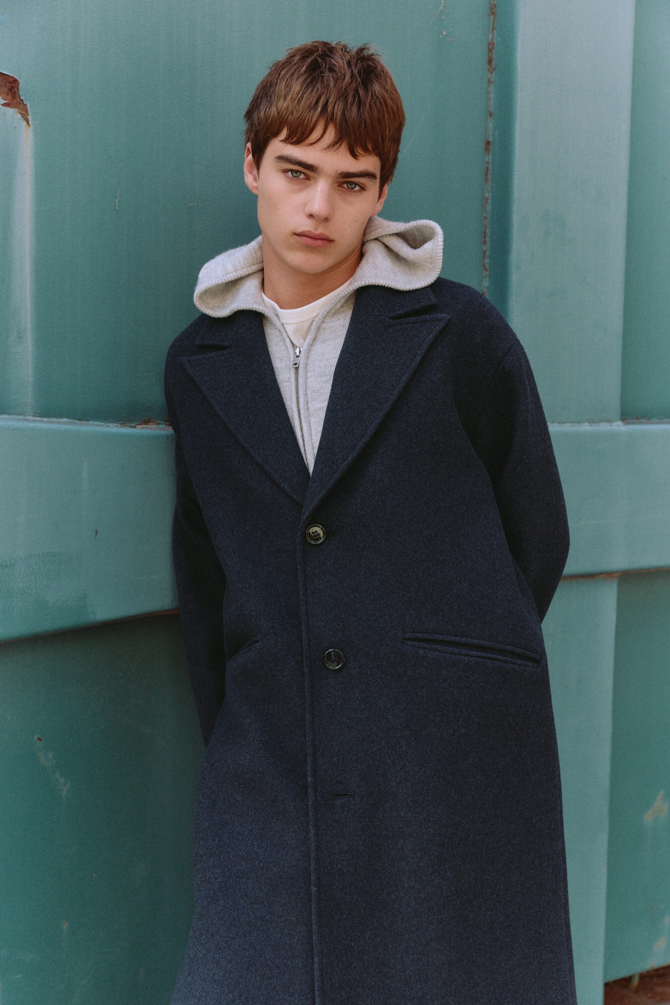 Dark Blue Melange - Oversized Single-Breasted Wool Blend Coat - 6