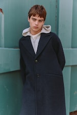 Dark Blue Melange - Oversized Single-Breasted Wool Blend Coat - 4